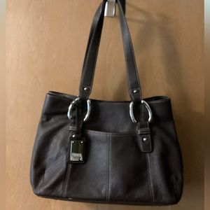 EUC! Tignanello Brown Leather Satchel, Silvertone Hardware